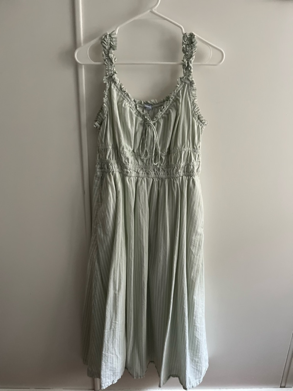 Light Green Striped Sundress with Ruffled Straps